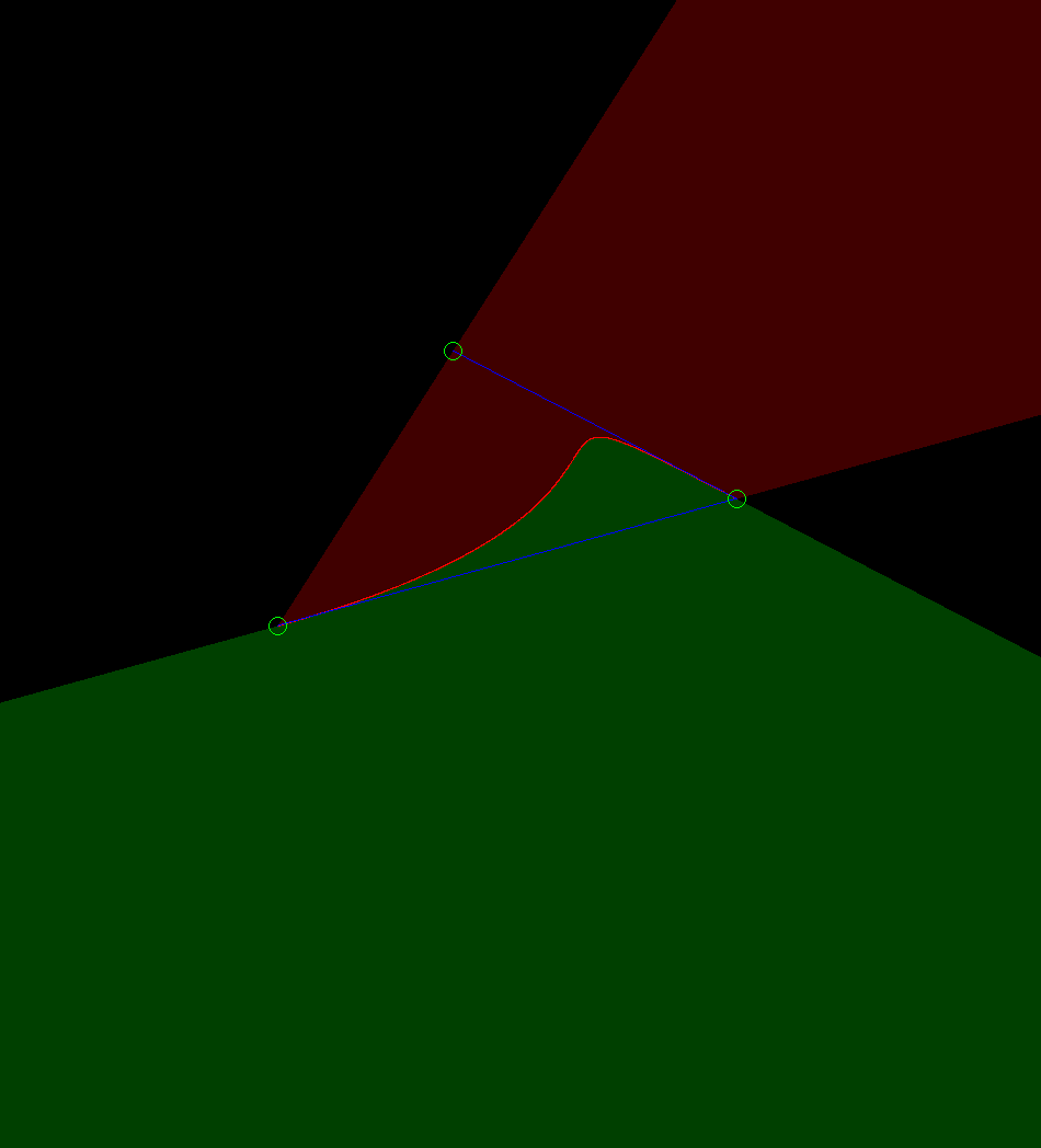 A screenshot of progress on a eventually unusable method to find the enclosed area of shapes.