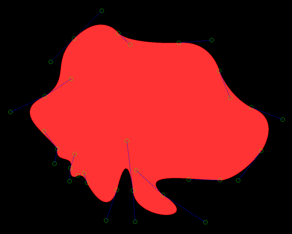 A screenshot of a shape made of many bezier curves, which has been successfully filled with color.